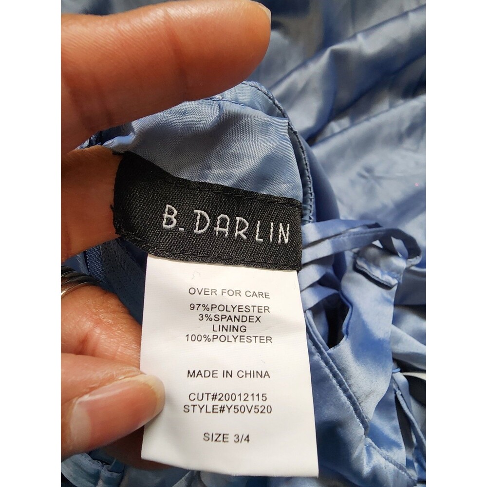 B. Darlin Floor Length Gown Womens 3 Blue Satin Cowlneck Lace-up Back Flattering - Picture 10 of 15